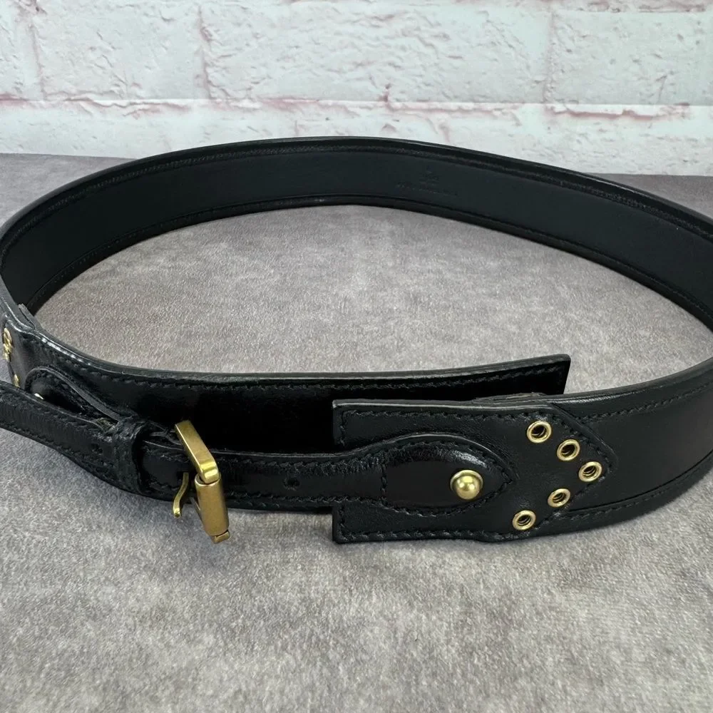 Vintage Gucci Grommet Black Leather Wide Belt 144195 85/34”